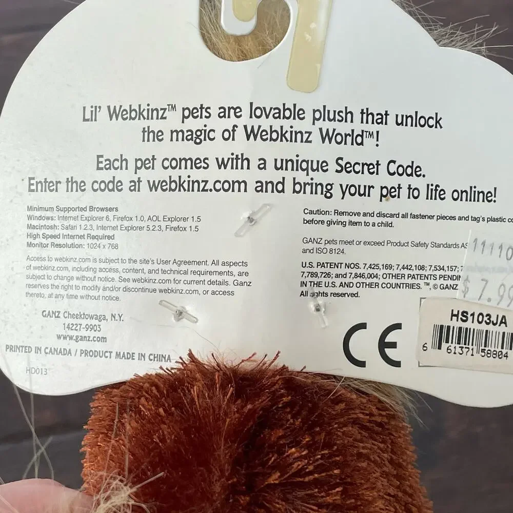 Ganz Webkinz Horse Plush Lil Kinz Brown Pony HS 103 TAGS Unused Code Stuffed